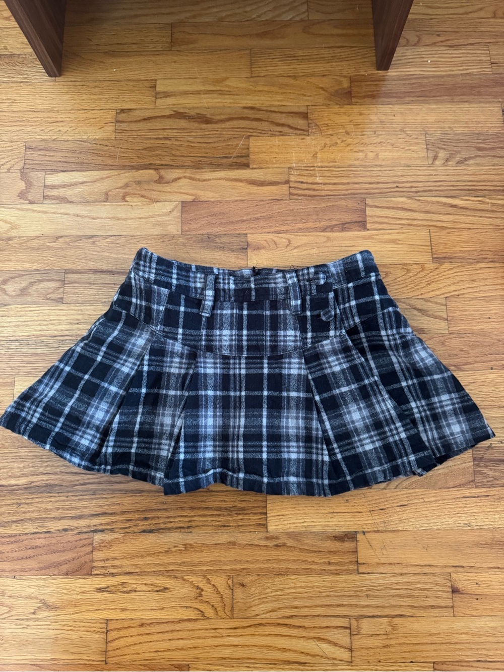 Free People Black & Gray Plaid Pleated Mini Skirt